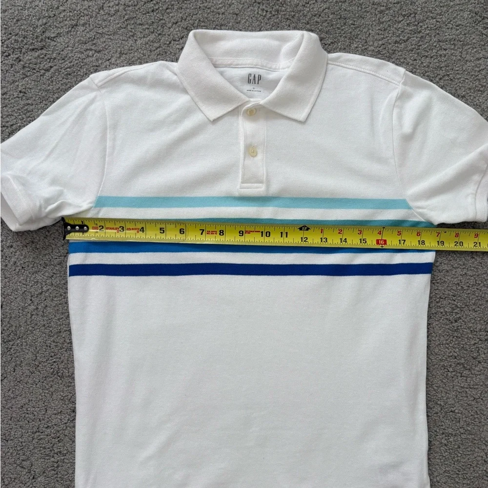 Men’s GAP Polo Shirt Cotton Short sleeves white w blue stripes Size Small - Picture 5 of 7
